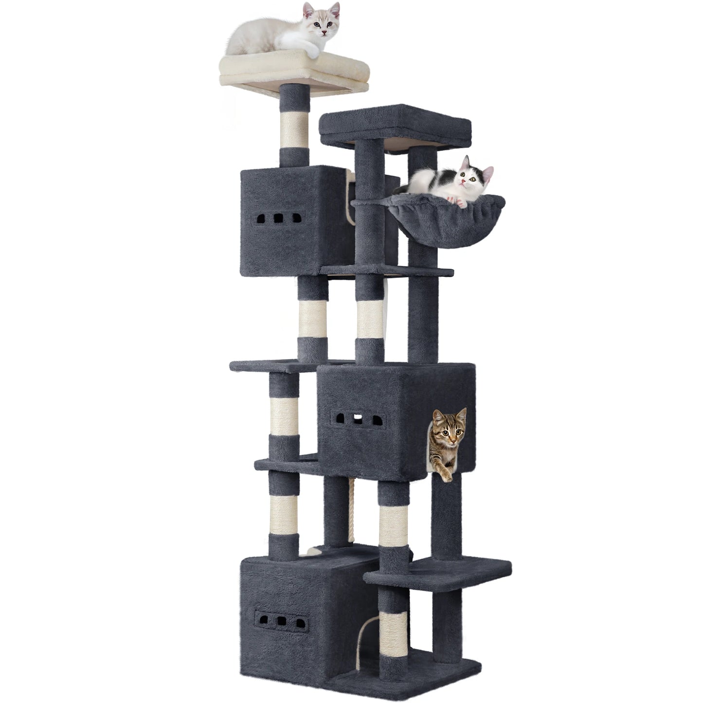 193 cm Cat Tree, Large Cat Tower for Indoor Cats, Cats House Furniture with 2 Platforms, 3 Condos, 7 Scratching Posts