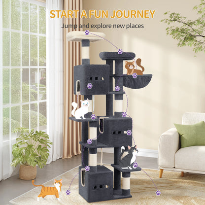193 cm Cat Tree, Large Cat Tower for Indoor Cats, Cats House Furniture with 2 Platforms, 3 Condos, 7 Scratching Posts