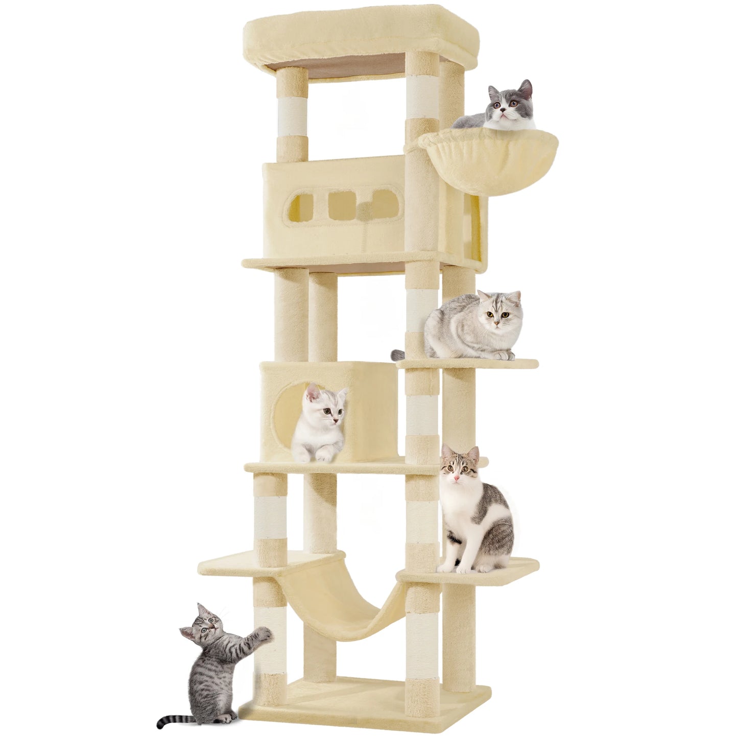 170 cm Large Cat Tree, Cat Tower for Maine Cat, Multi-Level Scratching Post with Large Perch, Washable Mat