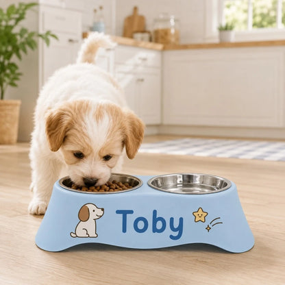 Custom Personalized Name Dual Pet Bowl Anti-Tip Spillproof Food Water Feeder Easy Clean Station for Small Dogs Cats