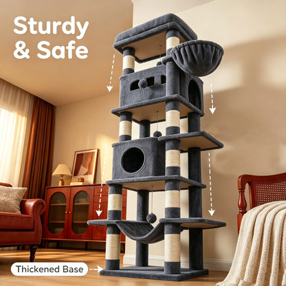 170 cm Large Cat Tree, Cat Tower for Maine Cat, Multi-Level Scratching Post with Large Perch, Washable Mat