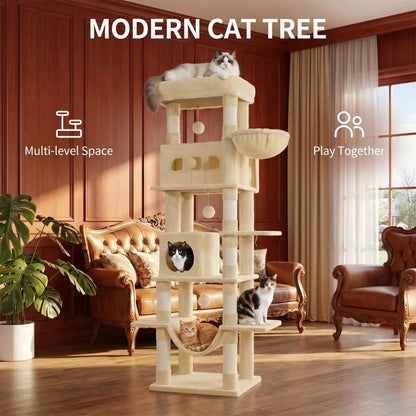 170 cm Large Cat Tree, Cat Tower for Maine Cat, Multi-Level Scratching Post with Large Perch, Washable Mat