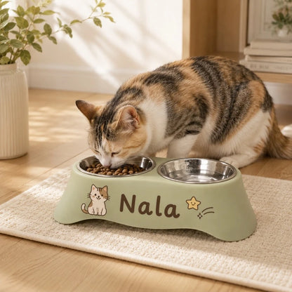 Custom Personalized Name Dual Pet Bowl Anti-Tip Spillproof Food Water Feeder Easy Clean Station for Small Dogs Cats