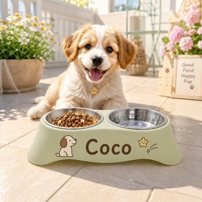 Custom Personalized Name Dual Pet Bowl Anti-Tip Spillproof Food Water Feeder Easy Clean Station for Small Dogs Cats