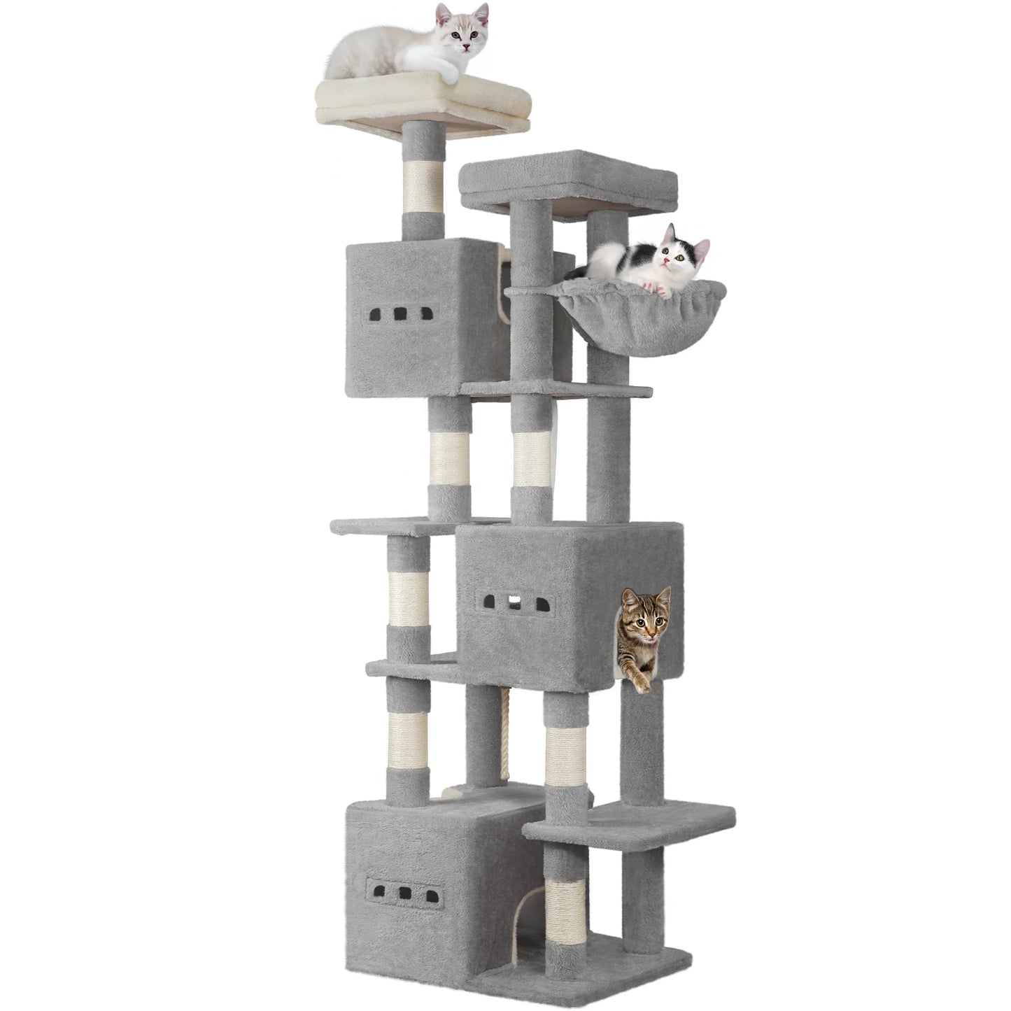 193 cm Cat Tree, Large Cat Tower for Indoor Cats, Cats House Furniture with 2 Platforms, 3 Condos, 7 Scratching Posts