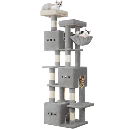 193 cm Cat Tree, Large Cat Tower for Indoor Cats, Cats House Furniture with 2 Platforms, 3 Condos, 7 Scratching Posts