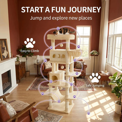 170 cm Large Cat Tree, Cat Tower for Maine Cat, Multi-Level Scratching Post with Large Perch, Washable Mat
