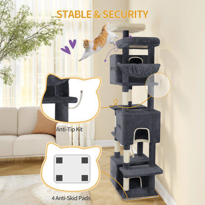 193 cm Cat Tree, Large Cat Tower for Indoor Cats, Cats House Furniture with 2 Platforms, 3 Condos, 7 Scratching Posts
