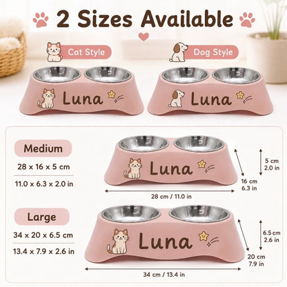 Custom Personalized Name Dual Pet Bowl Anti-Tip Spillproof Food Water Feeder Easy Clean Station for Small Dogs Cats
