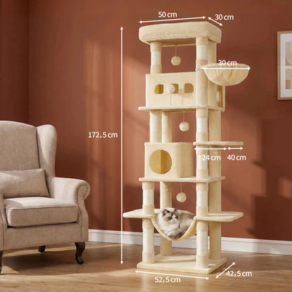 170 cm Large Cat Tree, Cat Tower for Maine Cat, Multi-Level Scratching Post with Large Perch, Washable Mat