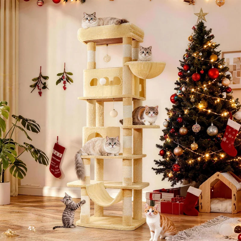 170 cm Large Cat Tree, Cat Tower for Maine Cat, Multi-Level Scratching Post with Large Perch, Washable Mat