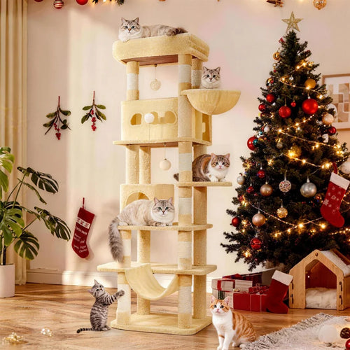 170 cm Large Cat Tree, Cat Tower for Maine Cat, Multi-Level Scratching Post with Large Perch, Washable Mat