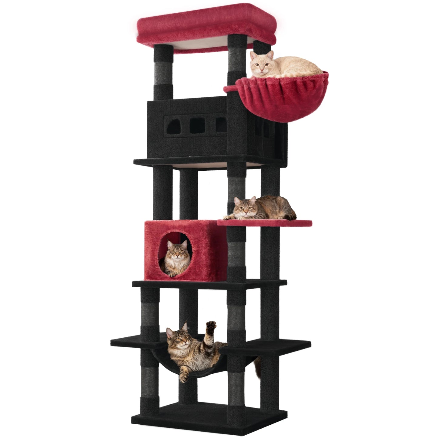 170 cm Large Cat Tree, Cat Tower for Maine Cat, Multi-Level Scratching Post with Large Perch, Washable Mat