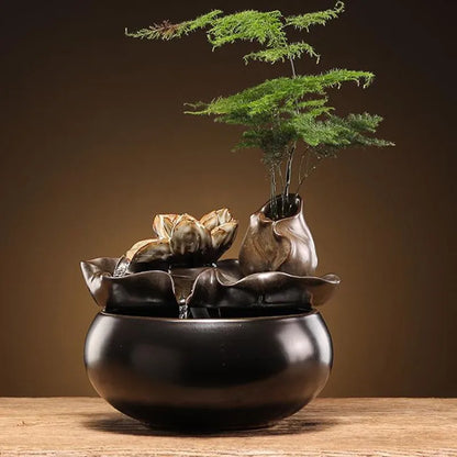 Ceramic Cat Water Fountain Indoor Decor Zen Drinker For Cat Desktop Waterfall Dog Waterer Fish Tank Landscape Decor Pet Fountain