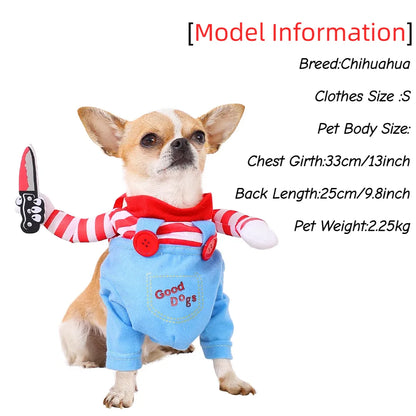 Funny Halloween Dog Clothes for Small Medium Dogs Knife Holding Cosplay Pets Costume Cute Party Cat Dressed Up Chihuahua Outfits