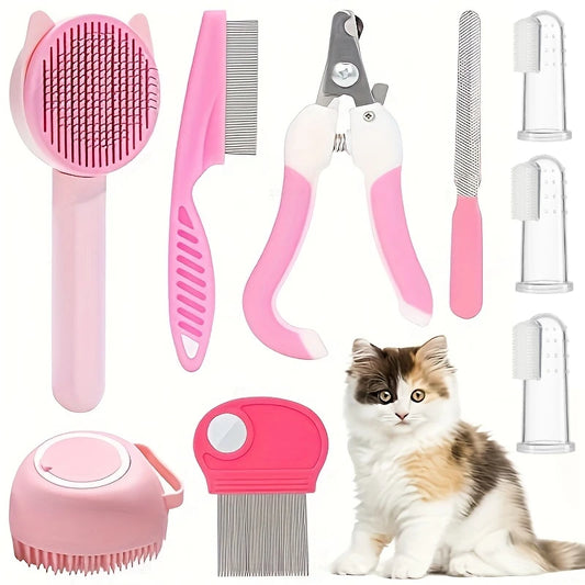 Kit de Toilettage 8 en 1 pour Chat, Brosses et Griffes