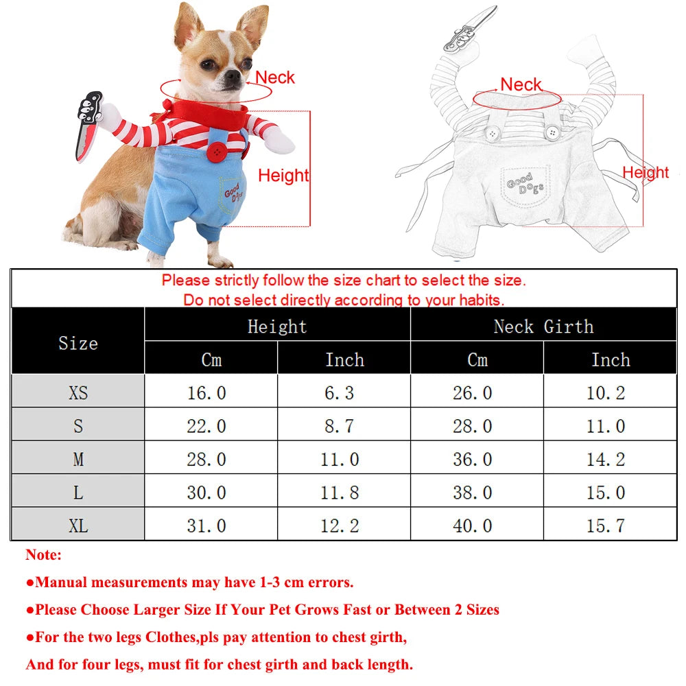Funny Halloween Dog Clothes for Small Medium Dogs Knife Holding Cosplay Pets Costume Cute Party Cat Dressed Up Chihuahua Outfits