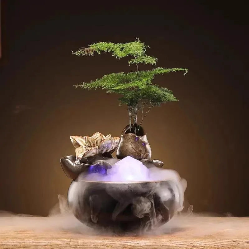 Ceramic Cat Water Fountain Indoor Decor Zen Drinker For Cat Desktop Waterfall Dog Waterer Fish Tank Landscape Decor Pet Fountain