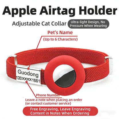 Fashion AirTag Cat Collar Elastic Customized Name Tag Tracker GPS Case Holder Anti-Loss Adjustable Pet ID Cute Dog Kitten Collar