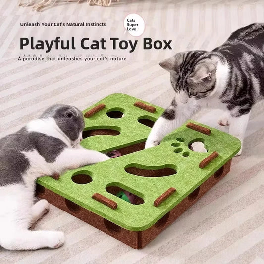 Boîte-puzzle en feutre pour chat, griffoir et lanceur de balle