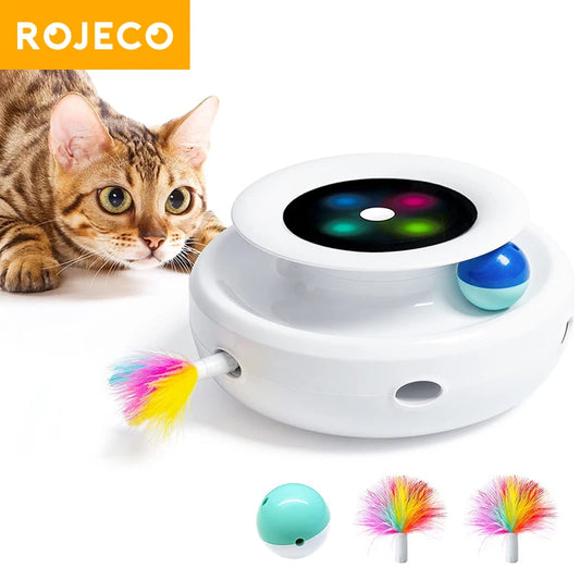 ROJECO jouet interactif 2 en 1 plumes et balle pour chat