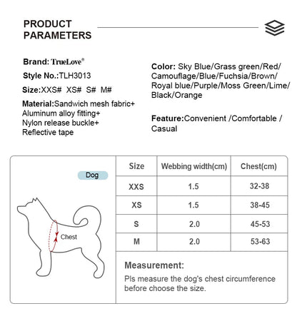 TRUELOVE Reflective Dog Harness Vest Adjustable Soft Mesh No Pull Pet Harness for Small Medium Large Dog Outdoor Walking TLH3013
