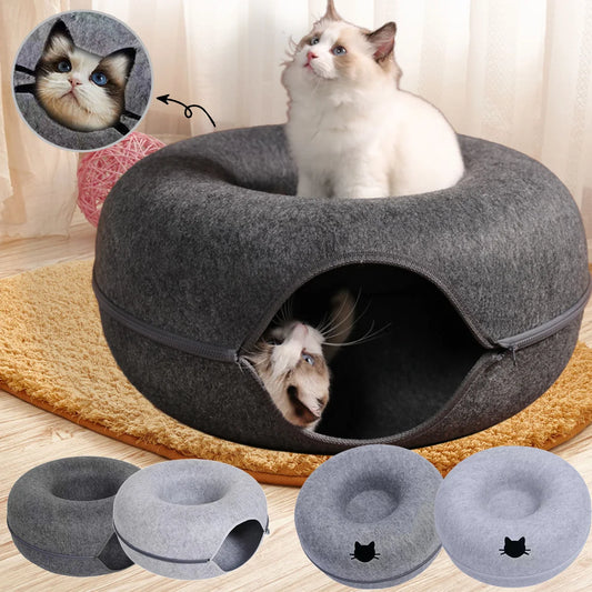 Panier tunnel en feutre 2-en-1 pour chat