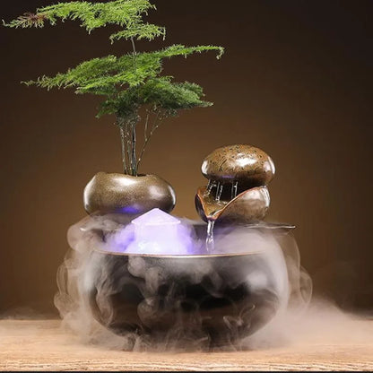 Ceramic Cat Water Fountain Indoor Decor Zen Drinker For Cat Desktop Waterfall Dog Waterer Fish Tank Landscape Decor Pet Fountain