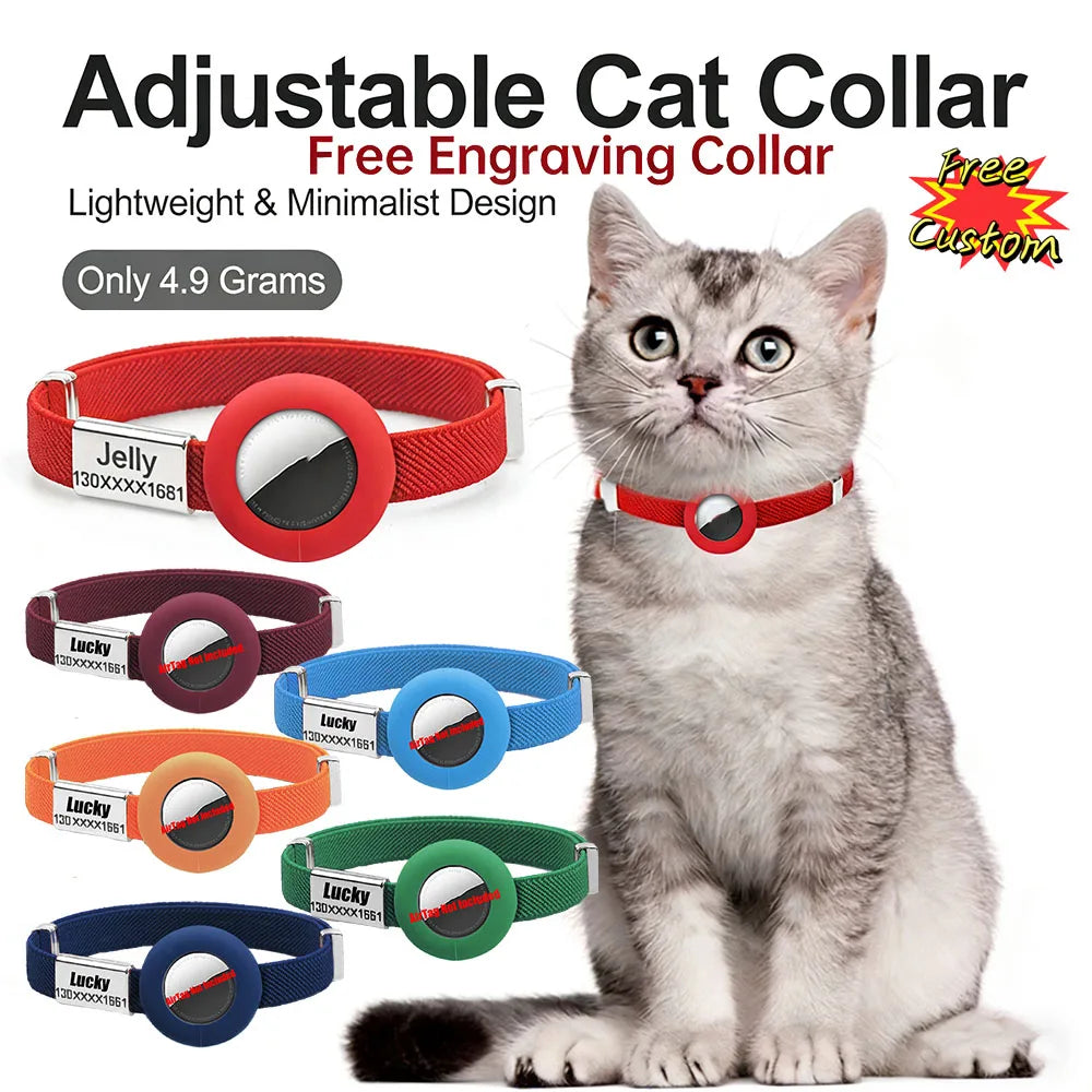 Fashion AirTag Cat Collar Elastic Customized Name Tag Tracker GPS Case Holder Anti-Loss Adjustable Pet ID Cute Dog Kitten Collar
