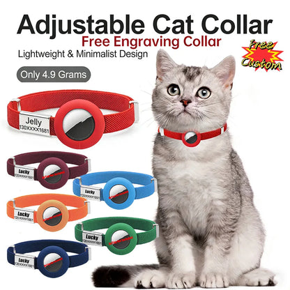 Fashion AirTag Cat Collar Elastic Customized Name Tag Tracker GPS Case Holder Anti-Loss Adjustable Pet ID Cute Dog Kitten Collar