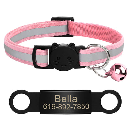 Customized Cat Collar Reflective Cat Collar Free Engraved Puppy Kitten Pet ID Nameplate Necklace With Bell Anti-lost For Cats