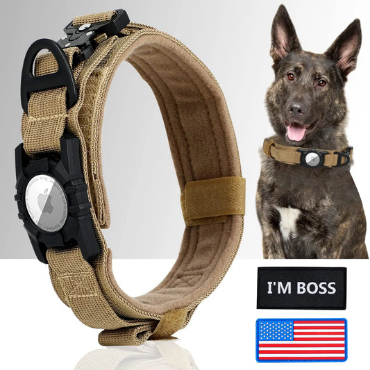 Collier Tactique pour Chien avec Support AirTag et Poignée