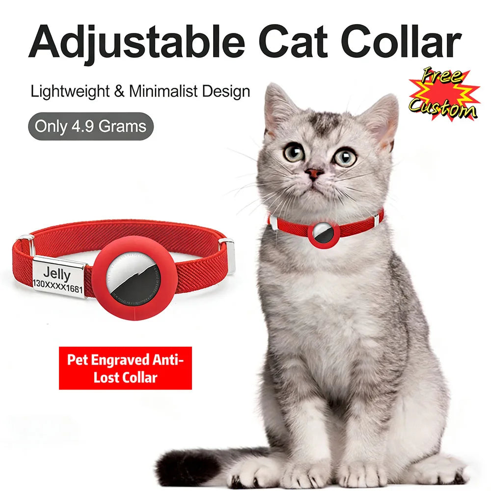 Fashion AirTag Cat Collar Elastic Customized Name Tag Tracker GPS Case Holder Anti-Loss Adjustable Pet ID Cute Dog Kitten Collar